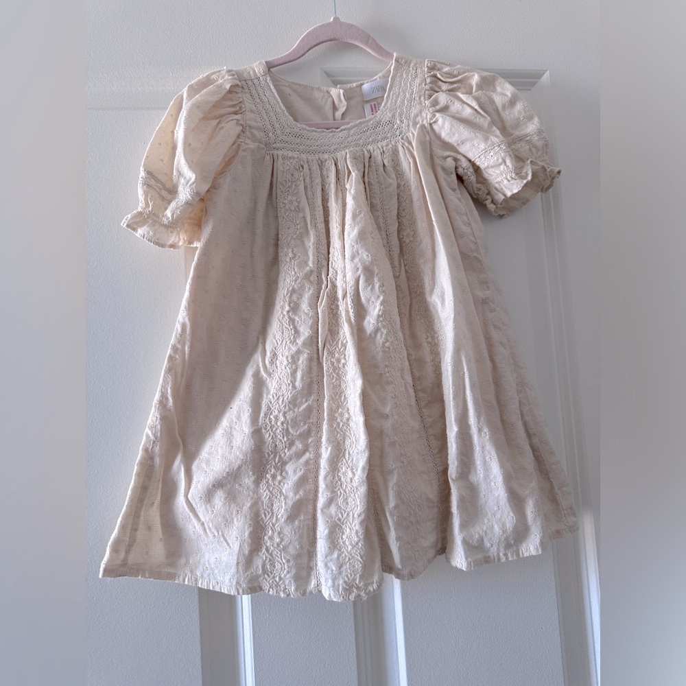 Zara girls cream embroidered dress size 2-3years